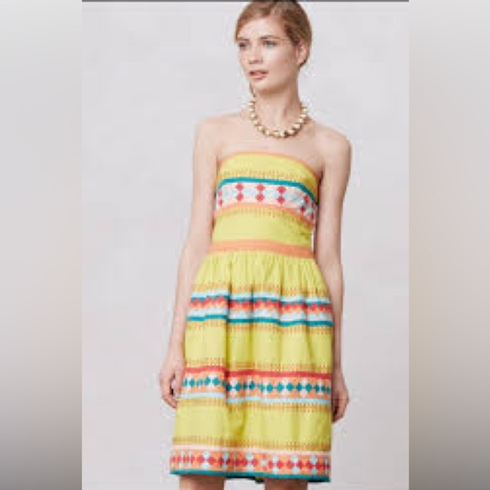 Anthropologie Leifsdottir Ribboned Quilotoa Bold Patchwork Dress Sz.6 - Picture 4 of 10